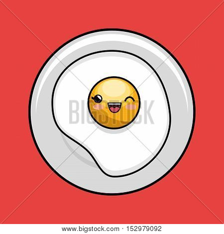 fried egg kawaii plate cook vector illustration eps 10