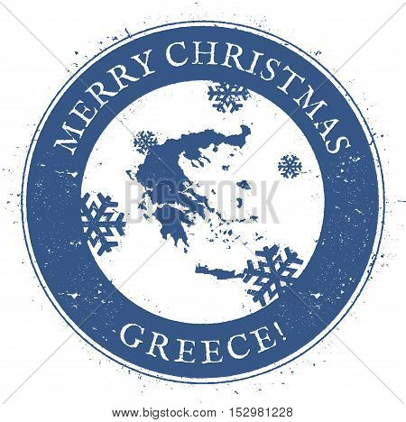 Greece Map. Vintage Merry Christmas Greece Stamp. Stylised Rubber Stamp With County Map And Merry Ch