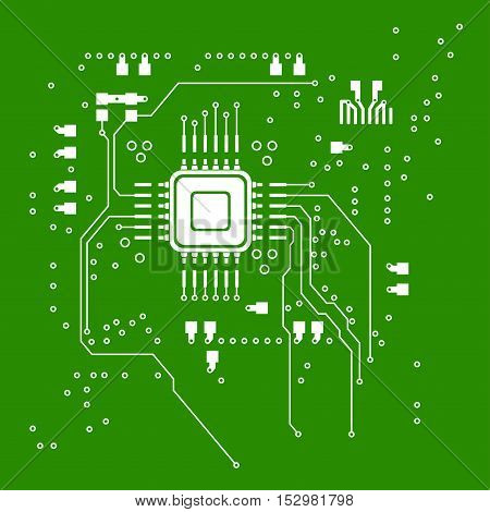 Abstract microchip on green background. Vector illustration.