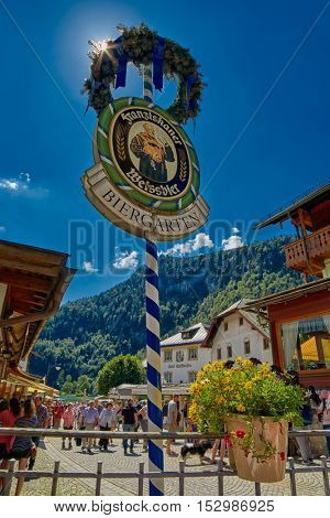 KONIGSEE, BAVARIA GERMANY - 10 Aug 2016: Konigsee Bavarian Village Beer Garden