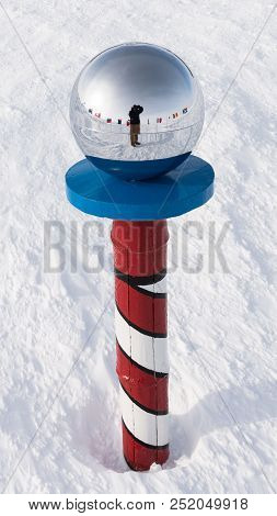 Made It To The South Pole This Week! Reflection Of Me In The South Ball Marker. Located At The South