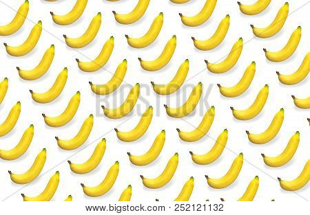 Isolated A Lot Of (sameless) Fresh Yellow Banana Fruit On White Background.