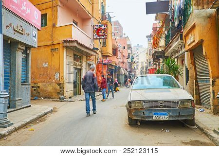 Alexandria, Egypt - December 18, 2017: The Poor And Shabby Karmouz District With Old Streets, Dusty 
