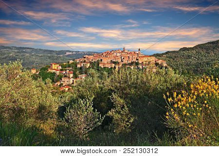 Seggiano, Grosseto, Tuscany, Italy: Landscape Of The Countryside With Tge Ancient Hill Town On The S