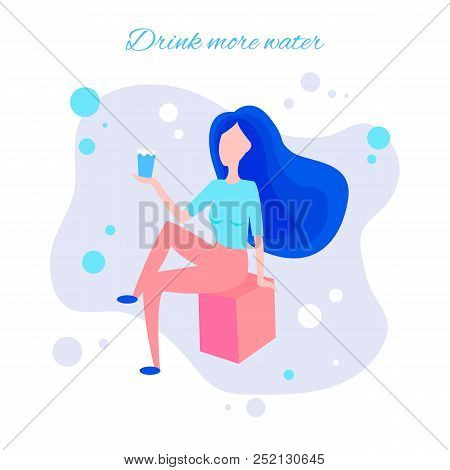 A Girl Drinks Water Through A Straw. Rest At The Resort. Beautiful Dynamic Girl With Water. Young Wo
