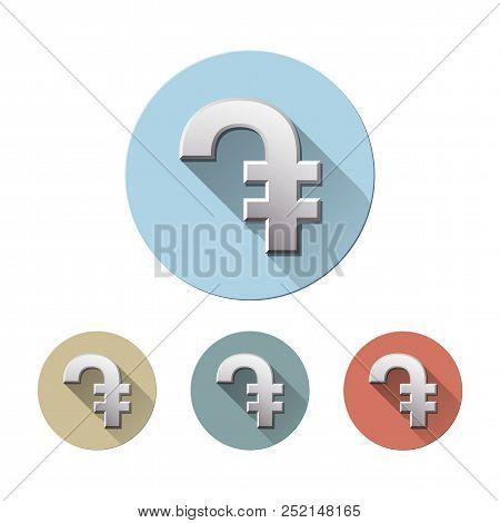 Set Of Dram Currency Symbol On Colored Circle Flat Icons, Isolated On White. Armenian Sign Monetary 