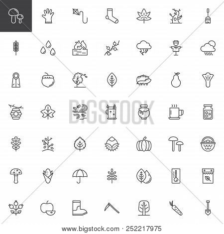 Autumn Elements Outline Icons Set. Linear Style Symbols Collection, Line Signs Pack. Vector Graphics