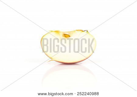 One Slice Of Fresh Red Apple James Grieve Variety Isolated On White Background
