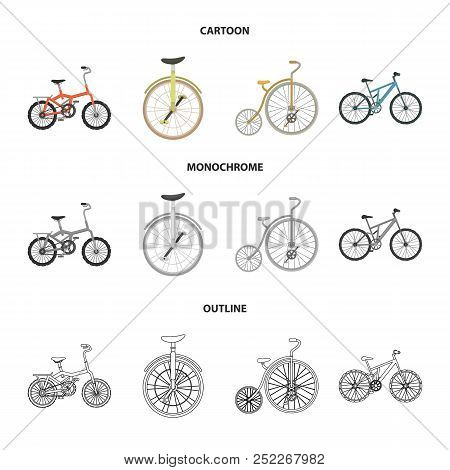 Retro, Unicycle And Other Kinds.different Bicycles Set Collection Icons In Cartoon, Outline, Monochr