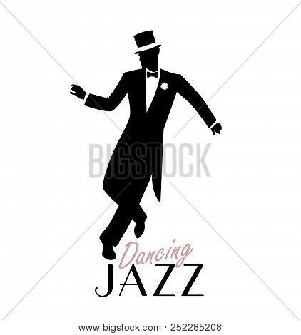 Elegant Man Wearing Classic Style Clothing Dancing Jazz. Vector Illustration