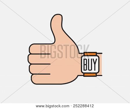 Contactless Payment Flat Vector Icon. Hand With Smart Watch. Wireless Payment Thin Line Icon.