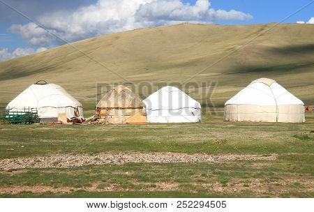 The Ger Camp In A Large Meadow At Song Kul Lake ,  Naryn Of Kyrgyzstan