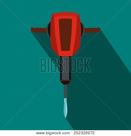 Pneumatic Plugger Hammer Icon In Flat Style On A Blue Background