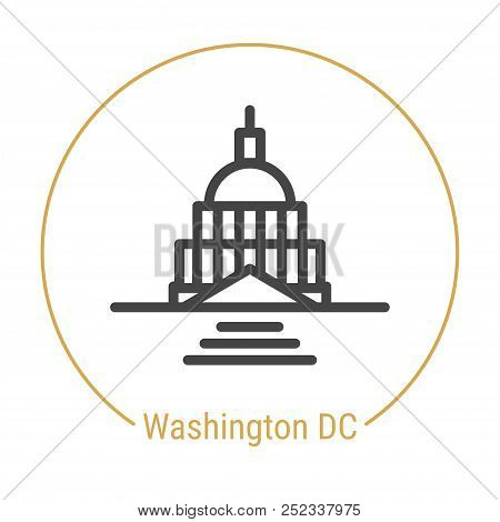 Washington, Dc, United States Vector Line Icon With Gold Circle Isolated On White. Landmark - Emblem