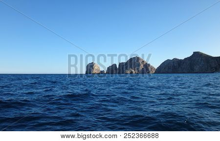 Scene Of Cabo San Lucas From A Cruise Ship. Baja California, Mexico.