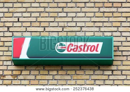 Tilst, Denmark - May 10, 2018: Castrol Logo On A Wall. Castrol Is A British Global Brand Of Industri