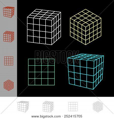 Cube 3d Wireframe Set. Vector Outline Illustration.