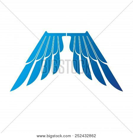 Ancient Symbolic Blue Wings Emblem. Heraldic Vector Design Element. Retro Style Label, Heraldry Logo
