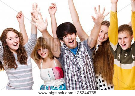 Podekscytowany młodość na białym tle