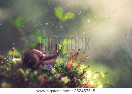 The Snail Crawls Over The Clover To The Sun