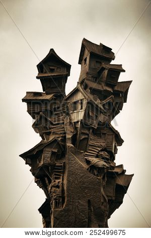CHONGQING, CHINA â MARCH 13: Sculpture in Hongyadong shopping complex on March 13, 2018 in Chongqing. With 17M population, it is the most populous Chinese municipality.