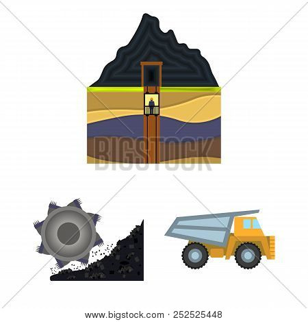 Mining Industry Cartoon Icons In Set Collection For Design. Equipment And Tools Vector Symbol Stock 