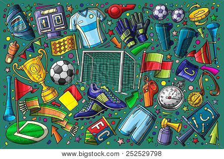 Football, Soccer Doodle Set Vector Illustration Background
