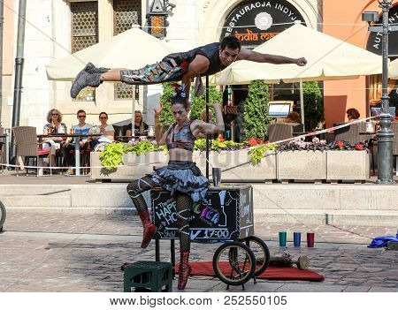 Cracow, Poland - July 5, 2018: Performance Of The Happy Hour Show Performed By Duo Looky From Israel