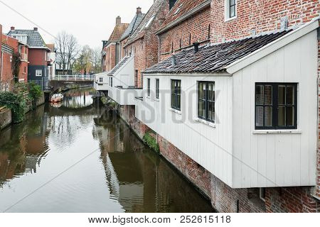 The Famous Hanging Kitchens Above The Canal Damsterdiep In The Village Appingedam In The Netherlands