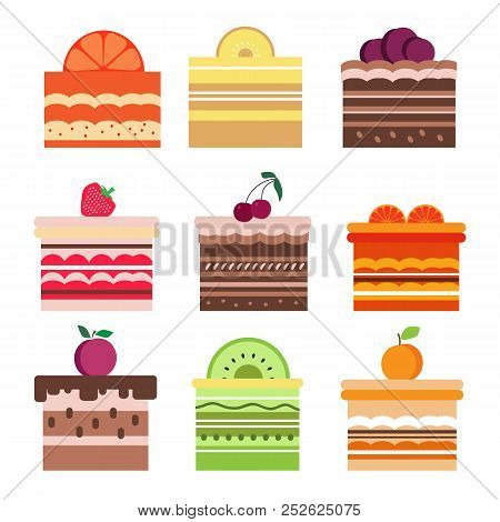 Sweet Cupcakes, Pies And Tortes, Chocolate Ice Cream And Fruit Muffins, Desserts And Pastry Cakes. I