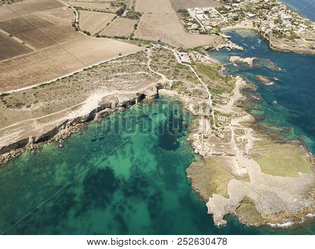 Aerial View Of Scenic Coastline Of Plemmirio Natural Reserve In Sicily, Italy