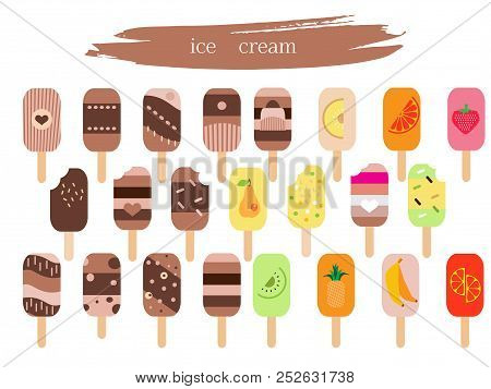 Collection Different  Ice Cream Illustrations Isolated On White  Background.chocolate, Fruit  Ice Cr