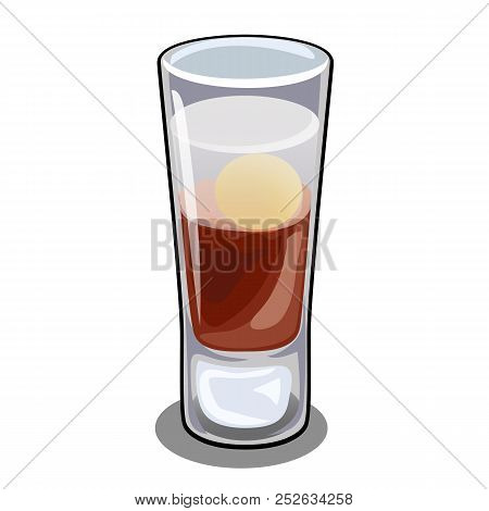 Glass Bar Cordial Glass With Cocktail With Egg Yolk Isolated On White Background Close-up. Recipes O