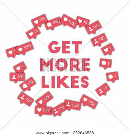 Get More Likes. Social Media Icons In Abstract Shape Background With Counter, Comment And Friend Not