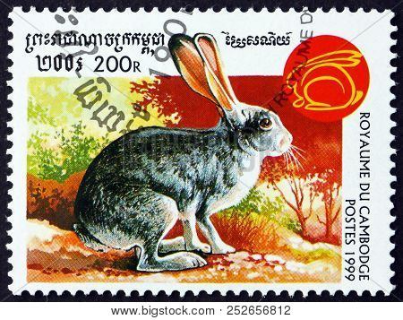 Cambodia - Circa 1999: A Stamp Printed In Cambodia Shows Rabbit, New Year 1999 (year Of The Rabbit),