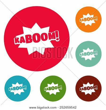 Comic Boom Kaboom Icons Circle Set Isolated On White Background
