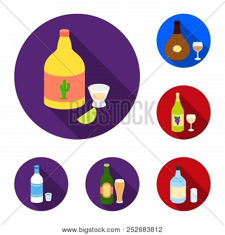 Types Of Alcohol Flat Icons In Set Collection For Design. Alcohol In Bottles Vector Symbol Stock Web