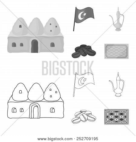 House Hive, National Flag, Coffee Pot Copper, Grains Coffee.turkey Set Collection Icons In Outline, 