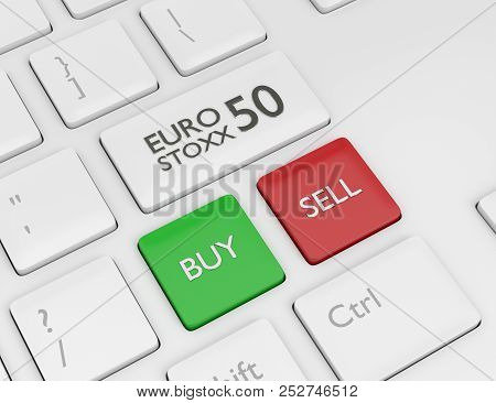 3D Render Of Computer Keyboard With Euro Stoxx 50 Index Button