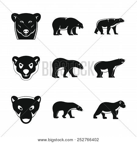 Polar Bear Baby White Icons Set. Simple Illustration Of 9 Polar Bear Baby White Icons For Web