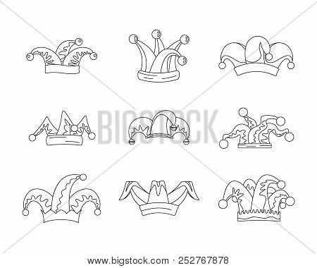 Jester Fools Hat Icons Set. Outline Illustration Of 9 Jester Fools Hat Icons For Web
