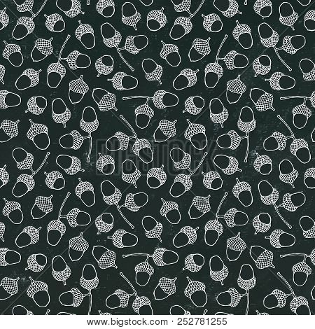 Black Board. Seamless Endless Pattern Of Brown Acorns. Autumn Or Fall Vegetable Harvest Collection. 