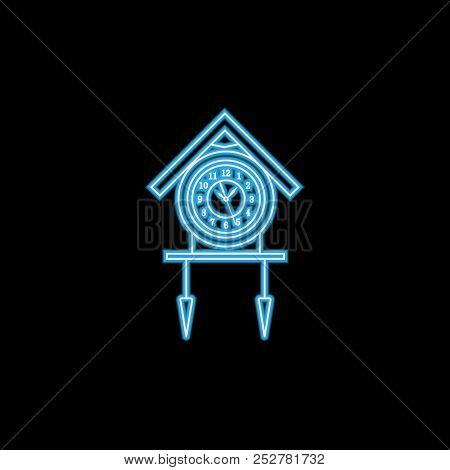 Cuckoo Clock Line Icon In Neon Style. One Of Clock Collection Icon Can Be Used For Ui, Ux On Black B