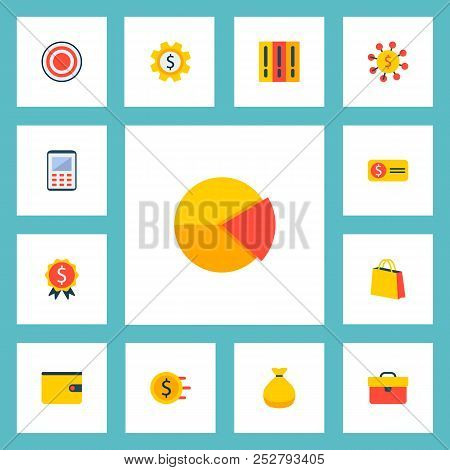 Set Of Financial Icons Flat Style Symbols With Bill, Set Money, Money Bag And Other Icons For Your W