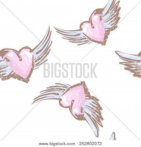 Hand Drawn Flitting Hearts Tender Pastel Seamless Pattern