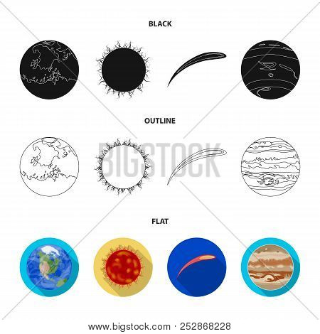 Earth, Jupiter, The Sun Of The Planet Of The Solar System. Asteroid, Meteorite. Planets Set Collecti
