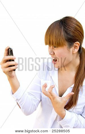 Brunette Woman Screaming At Phone