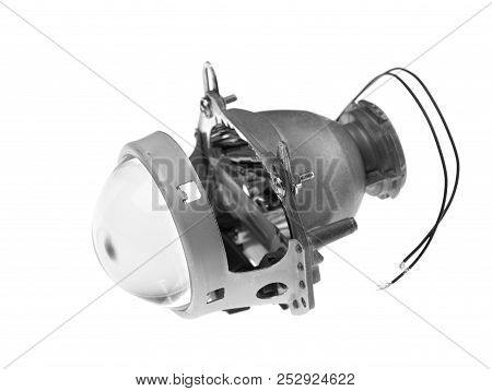 Automotive Headlamp Lens Bi-xenon. Isolate On White Background