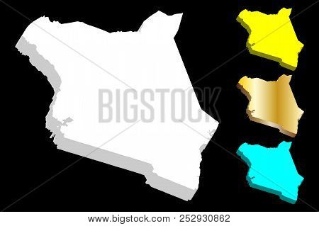 3d Map Of Kenya (republic Of Kenya) - White, Yellow, Blue And Gold - Vector Illustration