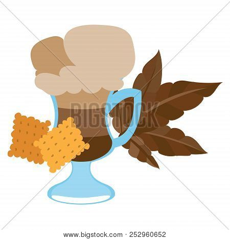 Iced Coffee In The Cup With Crackers Color Illustration Iced Coffee In The Cup With Crackers Color Illustration